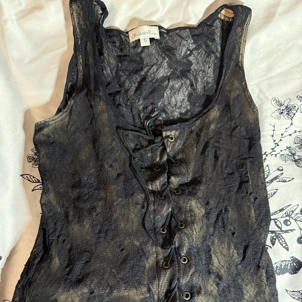 Charlotte Russe Lacy Lace-up Top - SM